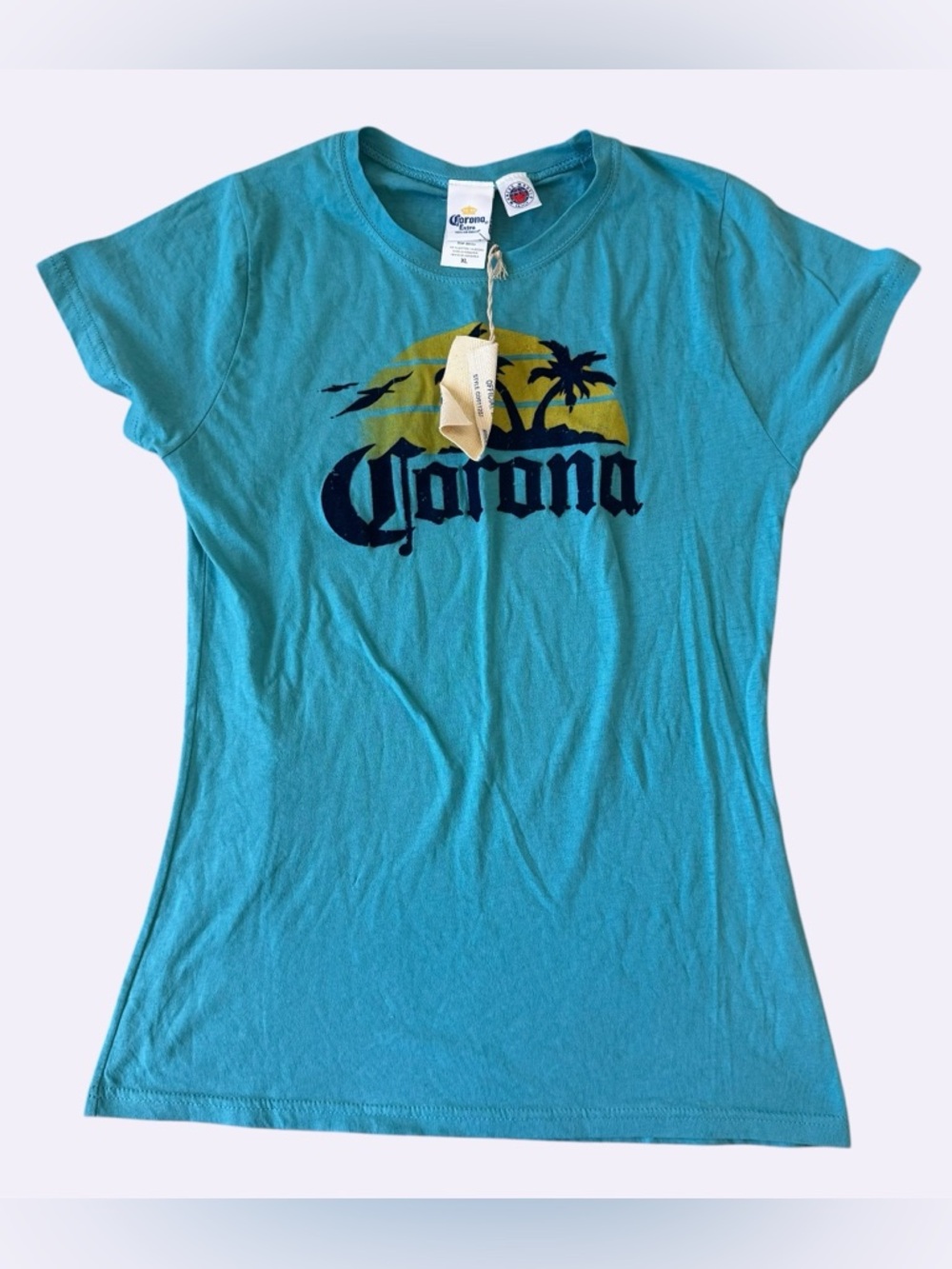 NWT y2k Corona Blue Velvet Graphic Baby Tee Shirt XL